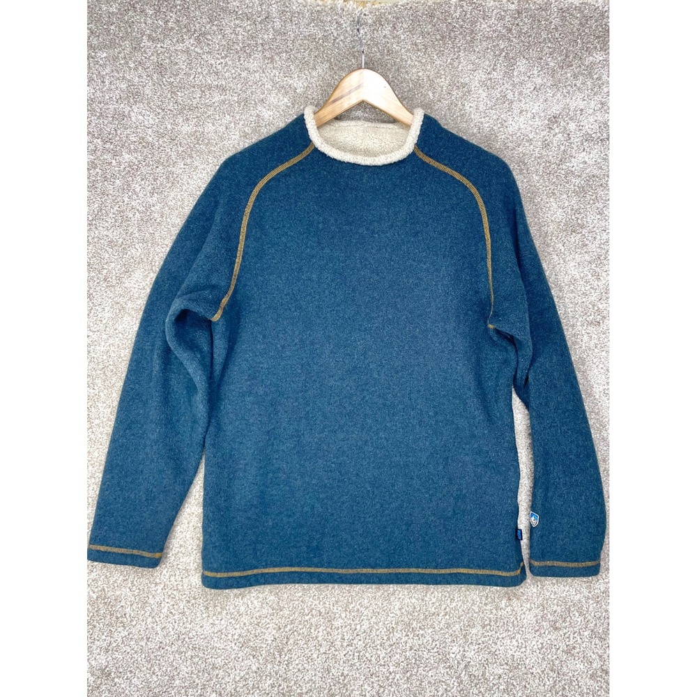 KUHL Alfpaca Fleece Crew Neck Pullover Sweater Mens S Blue Rugged Gorpcore Cozy
